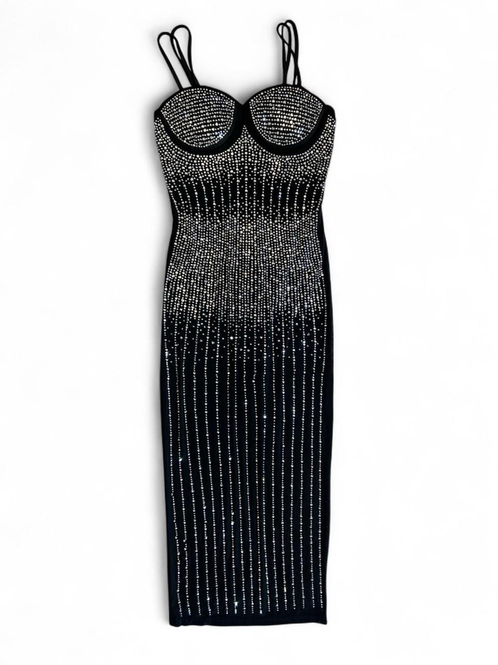Black Rhinestone Embellished Bodycon Maxi Dress Large